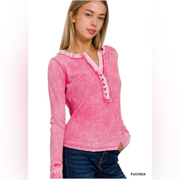 Zenana High Low Long Sleeve Waffle Sweater